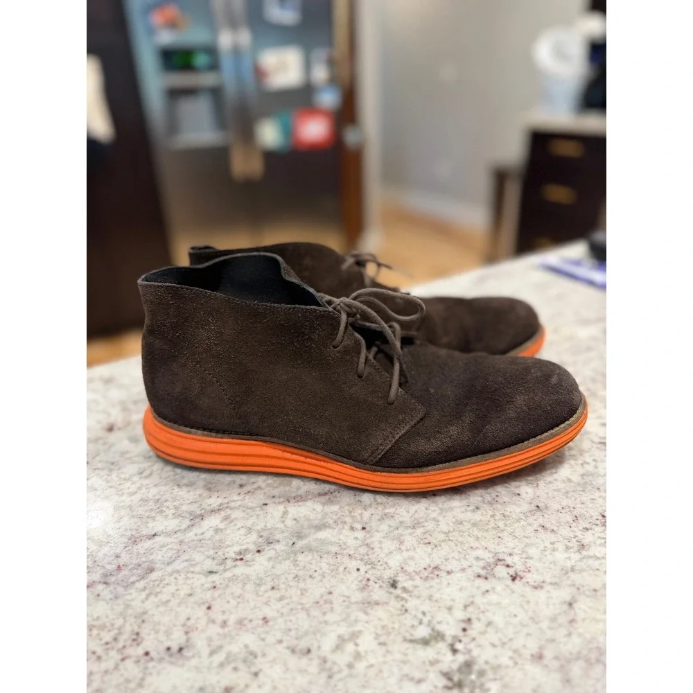 Cole‎ Haan LunarGrand Chukka Boots Mens 9.5 Brown Suede Orange Lunarlon C11187